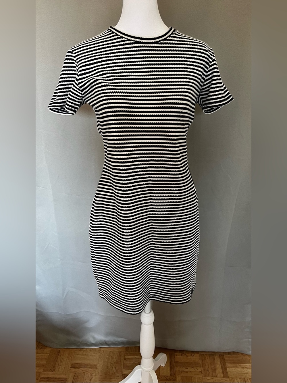 Superdry Black and White Striped Short Sleeve Knit Dress